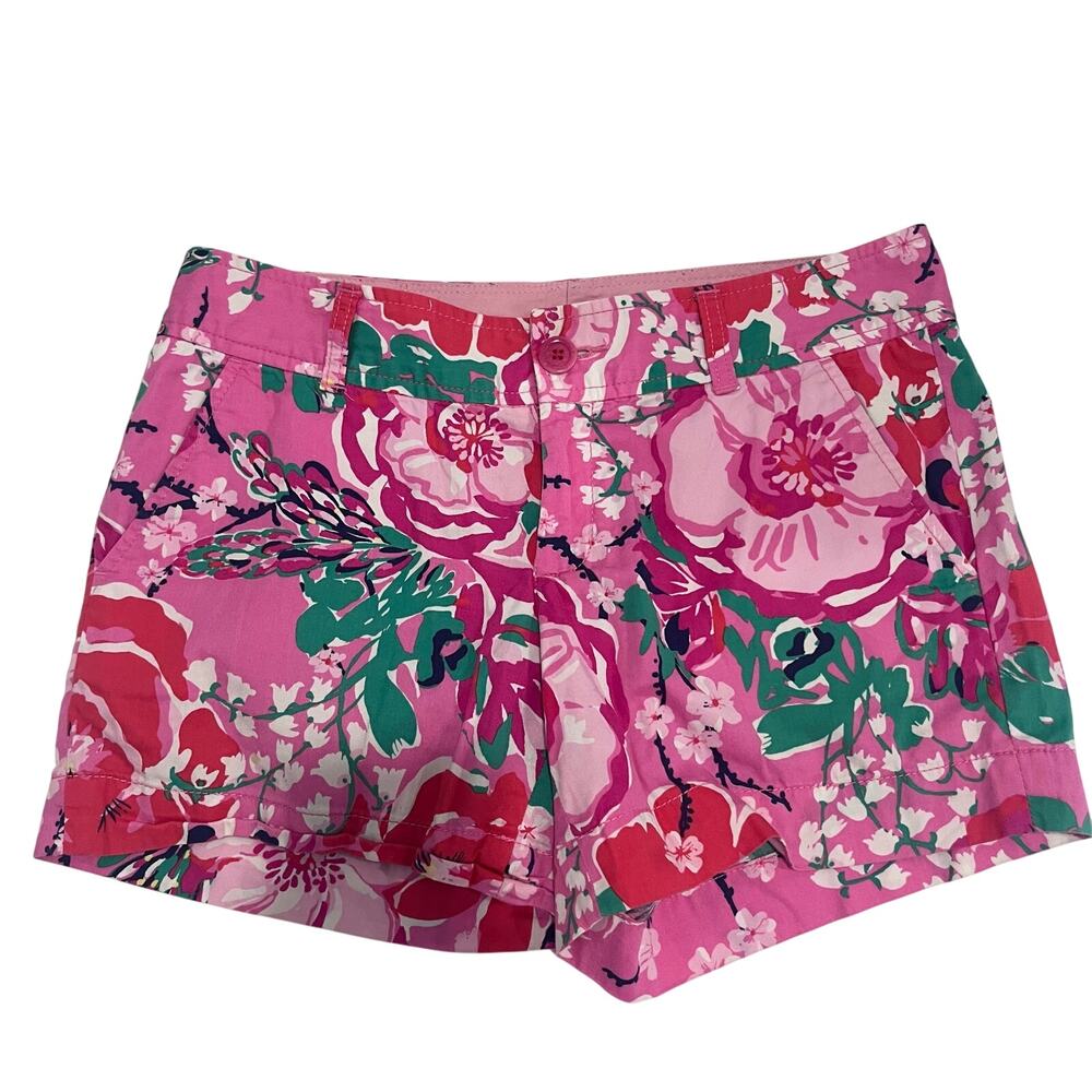Lilly Pulitzer Callahan Green And Pink Floral Chino Resort Wear Shorts